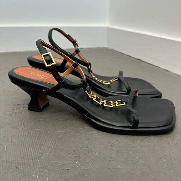 Manu Atelier Butterfly T-strap Sandals Black Soft Square Toe Heel Size 40 - Picture 2 of 6